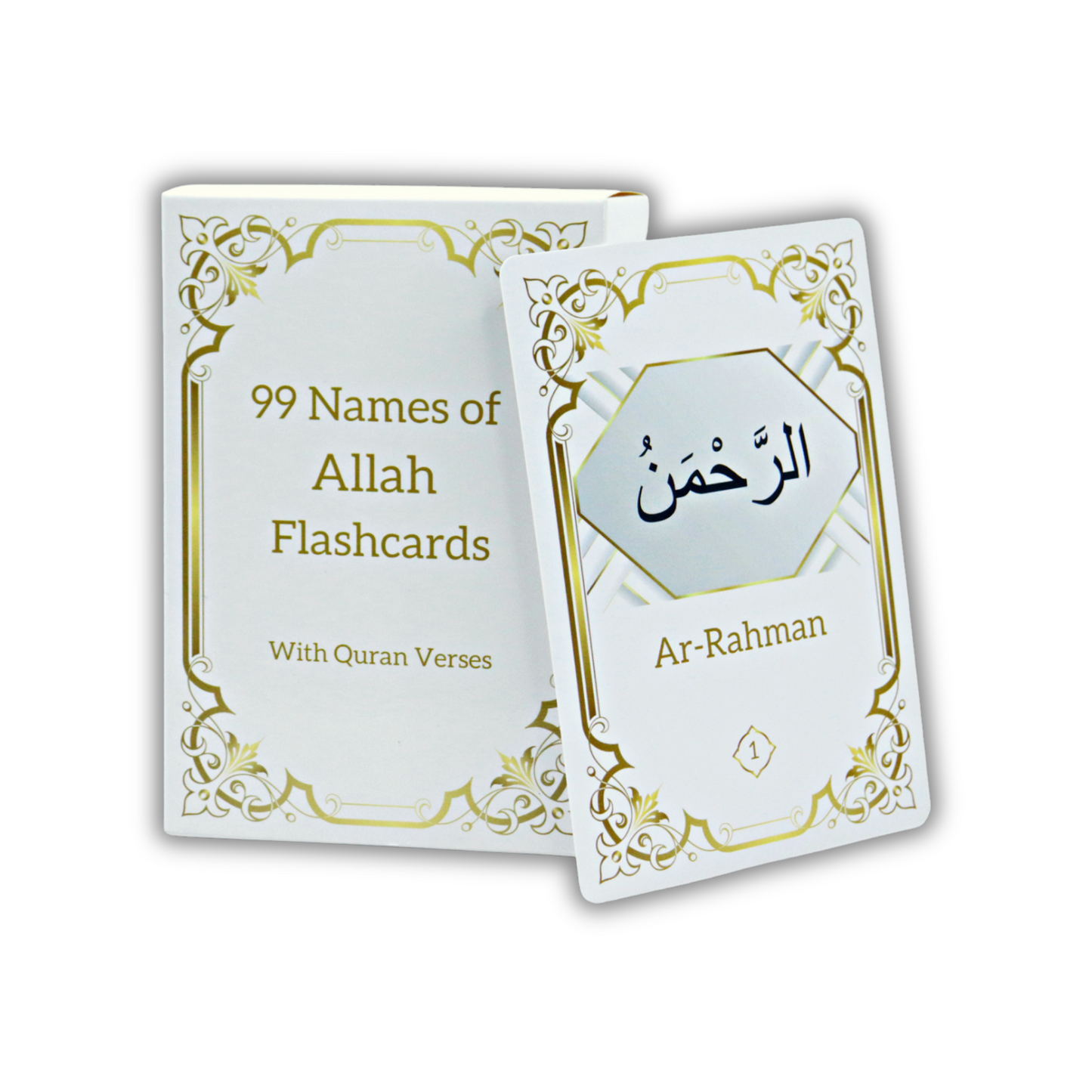 99 Names of Allah Flashcards with Quran Verses | White & Gold