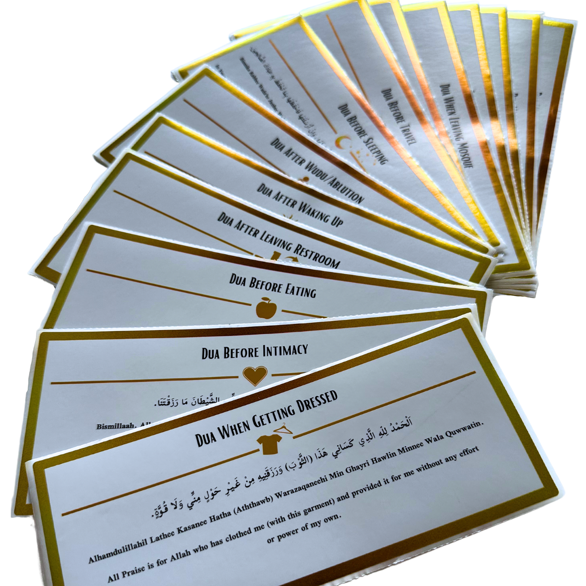 Dua sticker set for Muslim homes, makes a beautiful elegant gift for Ramadan. Perfect to learn and memorize daily duas for barakah and protection.