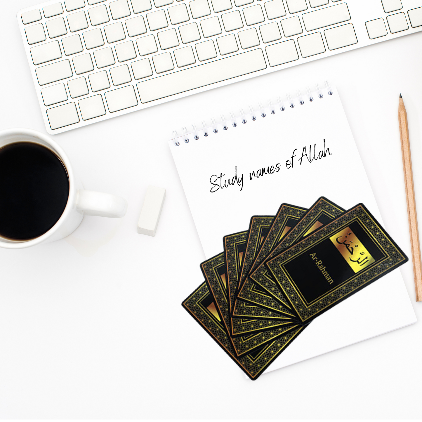 99 Names of Allah Flashcards with Quran Verses | Black & Gold