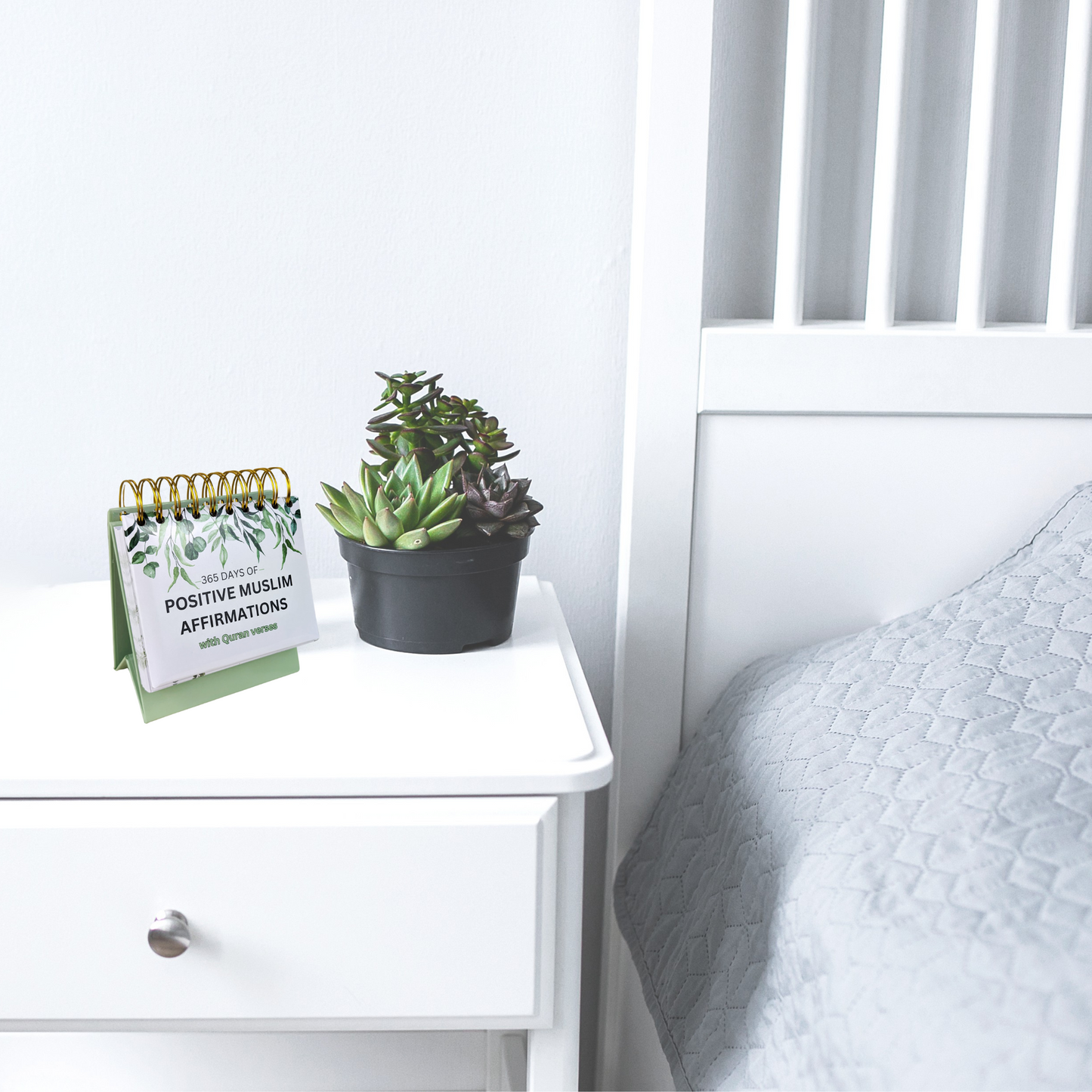 365 Days of Positive Islamic Affirmations for Muslims with Quran Verses perfect for your home office desk or beside table.