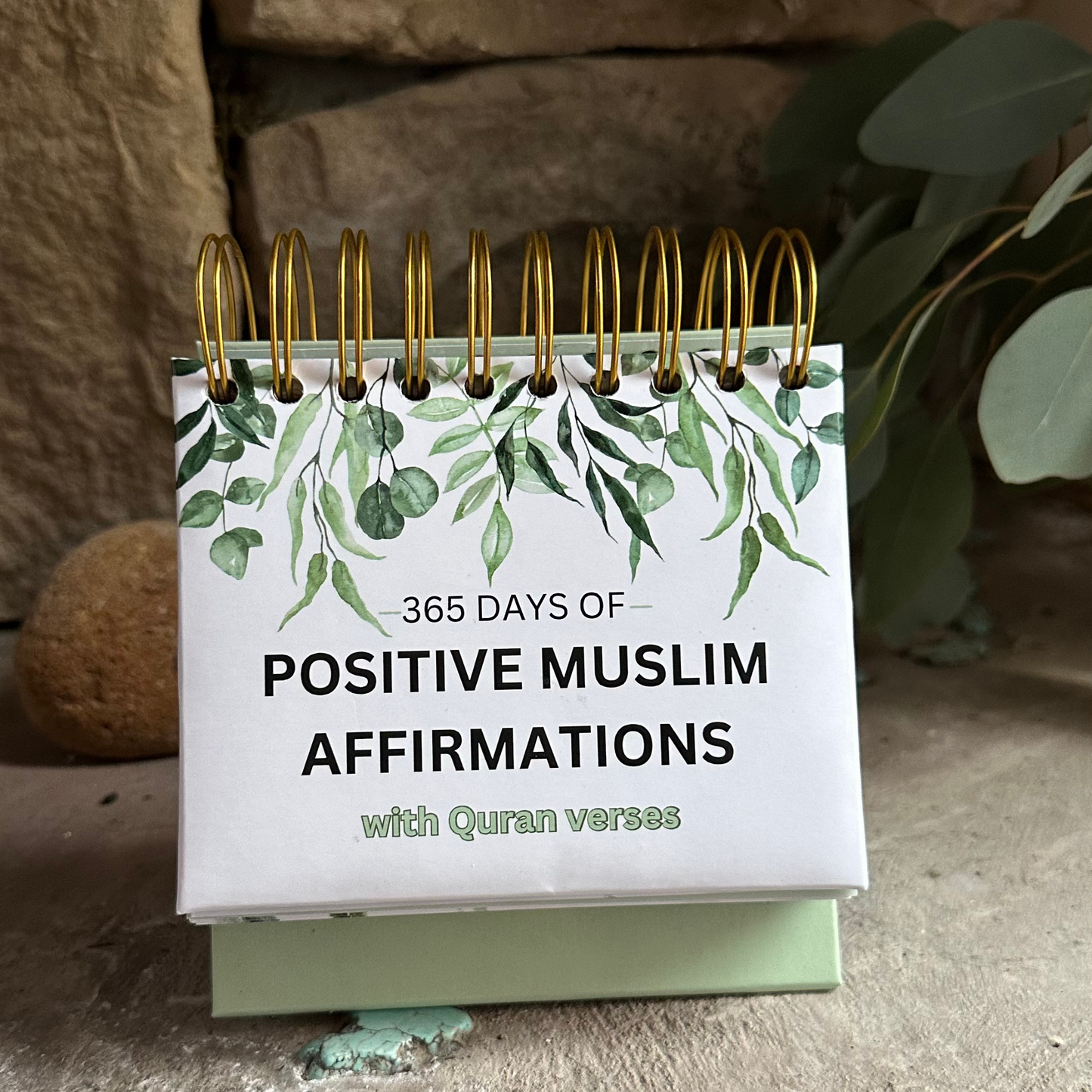 365 Days of Positive Islamic Affirmations for Muslims with Quran Verses perfect for your home office desk or beside table.