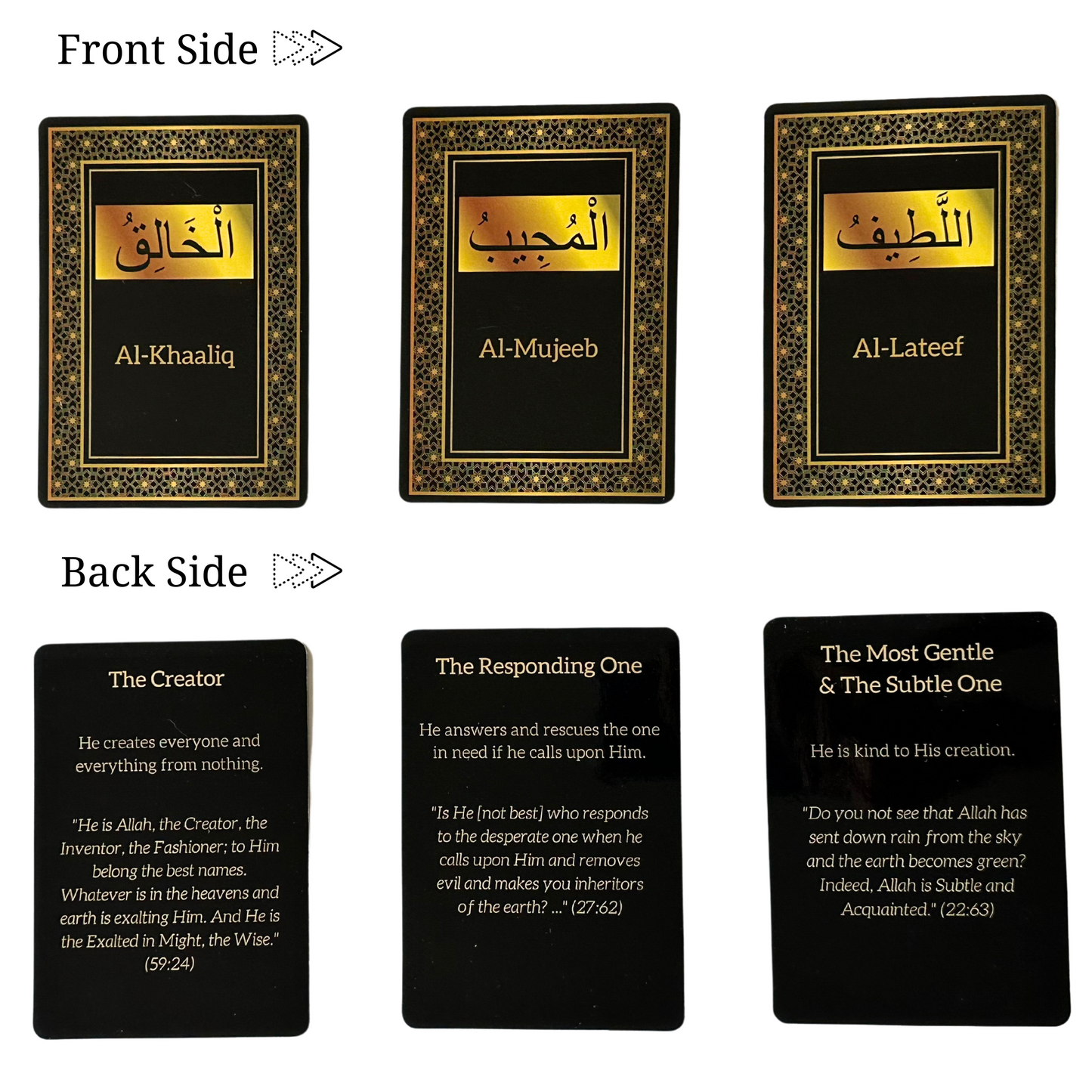 99 Names of Allah Flashcards with Quran Verses | Black & Gold